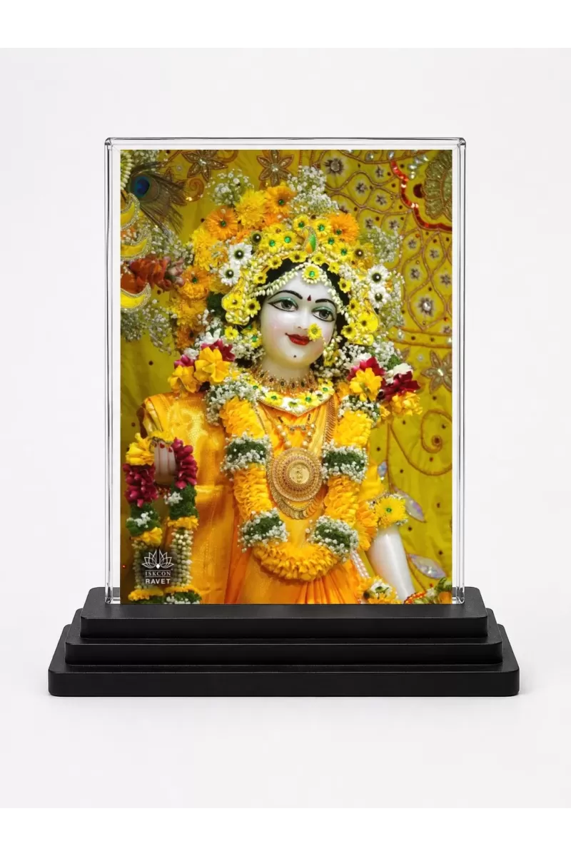Shree Krishna Acrylic Car Dashboard Showpiece | Double-Sided Shree Krishna Photo Stand | 3 X 4 Inch Photo | Transparent Acrylic Frame With Black Base | Car Dashboard, Office & Table Decor (F71727)