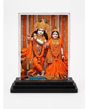 Shree Krishna And Shree Radha Acrylic Car Dashboard Showpiece | Double-Sided Shree Krishna And Shree Radha Photo Stand | 3 X 4 Inch Photo | Transparent Acrylic Frame With Black Base | Car Dashboard, Office & Table Decor (F71728)