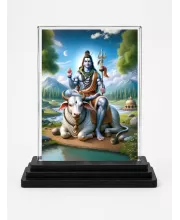 Lord Shiva Acrylic Car Dashboard Showpiece | Double-Sided Lord Shiva Photo Stand | 3 X 4 Inch Photo | Transparent Acrylic Frame With Black Base | Car Dashboard, Office & Table Decor (F71729)