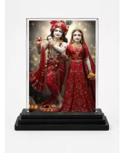 Radha Krishna Acrylic Car Dashboard Showpiece | Double-Sided Radha Krishna Photo Stand | 3 X 4 Inch Photo | Transparent Acrylic Frame With Black Base | Car Dashboard, Office & Table Decor (F71730)