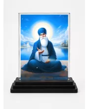 Guru Nanak Acrylic Car Dashboard Showpiece | Double-Sided Guru Nanak Photo Stand | 3 X 4 Inch Photo | Transparent Acrylic Frame With Black Base | Car Dashboard, Office & Table Decor (F71731)