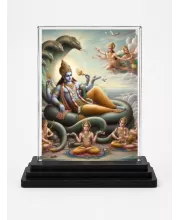 Lord Vishnu Acrylic Car Dashboard Showpiece | Double-Sided Lord Vishnu Photo Stand | 3 X 4 Inch Photo | Transparent Acrylic Frame With Black Base | Car Dashboard, Office & Table Decor (F71733)