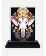 Ganesha Acrylic Car Dashboard Showpiece | Double-Sided Ganesha Photo Stand | 3 X 4 Inch Photo | Transparent Acrylic Frame With Black Base | Car Dashboard, Office & Table Decor (F71735)