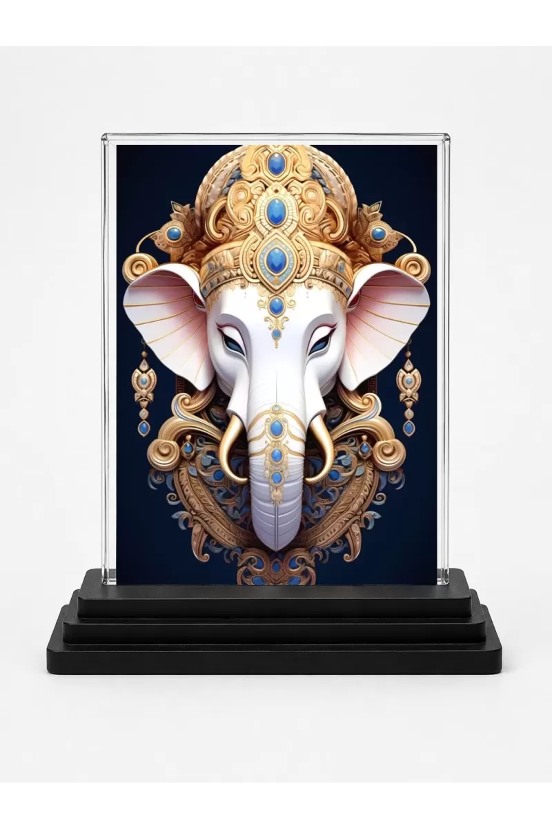 Ganesha Acrylic Car Dashboard Showpiece | Double-Sided Ganesha Photo Stand | 3 X 4 Inch Photo | Transparent Acrylic Frame With Black Base | Car Dashboard, Office & Table Decor (F71735)