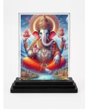 Ganesha Acrylic Car Dashboard Showpiece | Double-Sided Ganesha Photo Stand | 3 X 4 Inch Photo | Transparent Acrylic Frame With Black Base | Car Dashboard, Office & Table Decor (F71736)