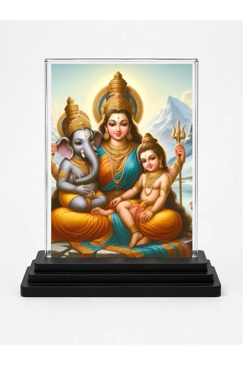 Parvati Acrylic Car Dashboard Showpiece | Double-Sided Parvati Photo Stand | 3 X 4 Inch Photo | Transparent Acrylic Frame With Black Base | Car Dashboard, Office & Table Decor (F71737)