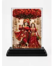 Shree Krishna And Shree Radha Acrylic Car Dashboard Showpiece | Double-Sided Shree Krishna And Shree Radha Photo Stand | 3 X 4 Inch Photo | Transparent Acrylic Frame With Black Base | Car Dashboard, Office & Table Decor (F71738)