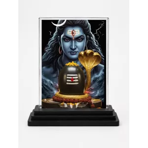 Shiva Acrylic Car Dashboard Showpiece | Double-Sided Shiva Photo Stand | 3 X 4 Inch Photo | Transparent Acrylic Frame With Black Base | Car Dashboard, Office & Table Decor (F71739)