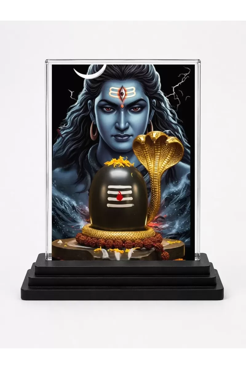 Shiva Acrylic Car Dashboard Showpiece | Double-Sided Shiva Photo Stand | 3 X 4 Inch Photo | Transparent Acrylic Frame With Black Base | Car Dashboard, Office & Table Decor (F71739)