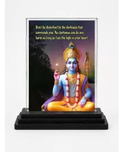 Shree Krishna Acrylic Car Dashboard Showpiece | Double-Sided Shree Krishna Photo Stand | 3 X 4 Inch Photo | Transparent Acrylic Frame With Black Base | Car Dashboard, Office & Table Decor (F71740)