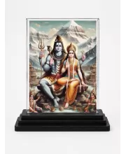 Lord Shiva Acrylic Car Dashboard Showpiece | Double-Sided Lord Shiva Photo Stand | 3 X 4 Inch Photo | Transparent Acrylic Frame With Black Base | Car Dashboard, Office & Table Decor (F71741)