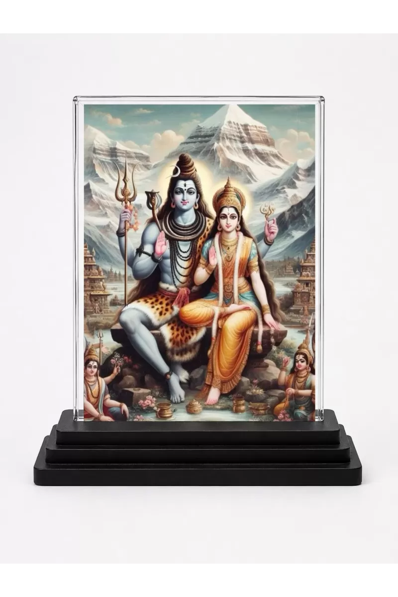 Lord Shiva Acrylic Car Dashboard Showpiece | Double-Sided Lord Shiva Photo Stand | 3 X 4 Inch Photo | Transparent Acrylic Frame With Black Base | Car Dashboard, Office & Table Decor (F71741)