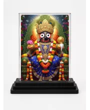 Lord Jagannatha Acrylic Car Dashboard Showpiece | Double-Sided Lord Jagannatha Photo Stand | 3 X 4 Inch Photo | Transparent Acrylic Frame With Black Base | Car Dashboard, Office & Table Decor (F71742)