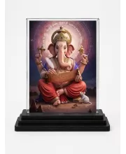 Ganesha Acrylic Car Dashboard Showpiece | Double-Sided Ganesha Photo Stand | 3 X 4 Inch Photo | Transparent Acrylic Frame With Black Base | Car Dashboard, Office & Table Decor (F71744)