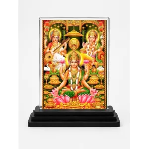 Lord Ganesha Acrylic Car Dashboard Showpiece | Double-Sided Lord Ganesha Photo Stand | 3 X 4 Inch Photo | Transparent Acrylic Frame With Black Base | Car Dashboard, Office & Table Decor (F71747)