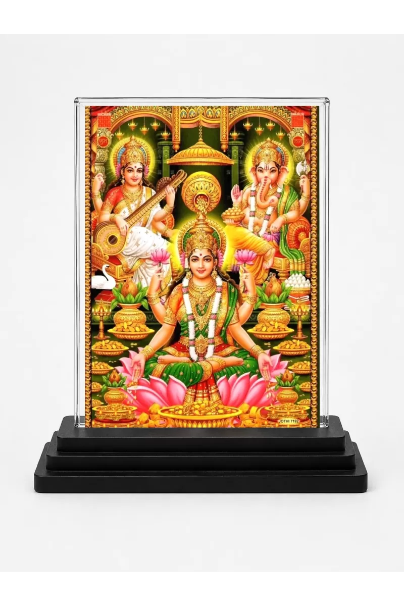 Lord Ganesha Acrylic Car Dashboard Showpiece | Double-Sided Lord Ganesha Photo Stand | 3 X 4 Inch Photo | Transparent Acrylic Frame With Black Base | Car Dashboard, Office & Table Decor (F71747)
