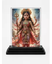 Durga Acrylic Car Dashboard Showpiece | Double-Sided Durga Photo Stand | 3 X 4 Inch Photo | Transparent Acrylic Frame With Black Base | Car Dashboard, Office & Table Decor (F71748)