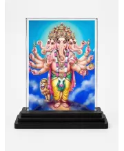 Lord Ganesha Acrylic Car Dashboard Showpiece | Double-Sided Lord Ganesha Photo Stand | 3 X 4 Inch Photo | Transparent Acrylic Frame With Black Base | Car Dashboard, Office & Table Decor (F71749)