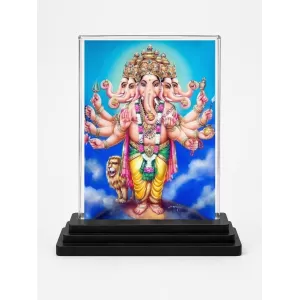 Lord Ganesha Acrylic Car Dashboard Showpiece | Double-Sided Lord Ganesha Photo Stand | 3 X 4 Inch Photo | Transparent Acrylic Frame With Black Base | Car Dashboard, Office & Table Decor (F71749)