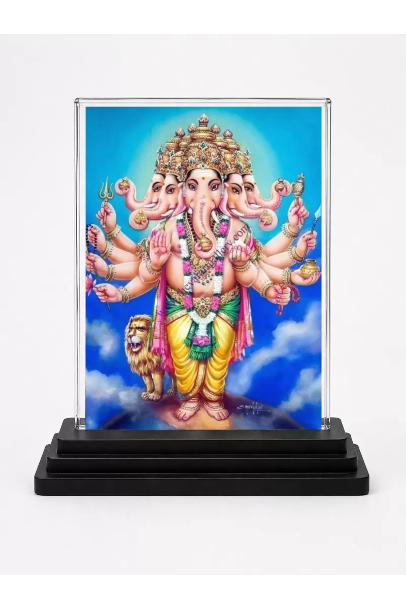 Lord Ganesha Acrylic Car Dashboard Showpiece | Double-Sided Lord Ganesha Photo Stand | 3 X 4 Inch Photo | Transparent Acrylic Frame With Black Base | Car Dashboard, Office & Table Decor (F71749)