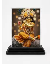 Shree Krishna Acrylic Car Dashboard Showpiece | Double-Sided Shree Krishna Photo Stand | 3 X 4 Inch Photo | Transparent Acrylic Frame With Black Base | Car Dashboard, Office & Table Decor (F71753)