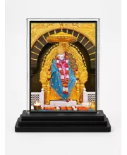 Sai Baba Acrylic Car Dashboard Showpiece | Double-Sided Sai Baba Photo Stand | 3 X 4 Inch Photo | Transparent Acrylic Frame With Black Base | Car Dashboard, Office & Table Decor (F71754)