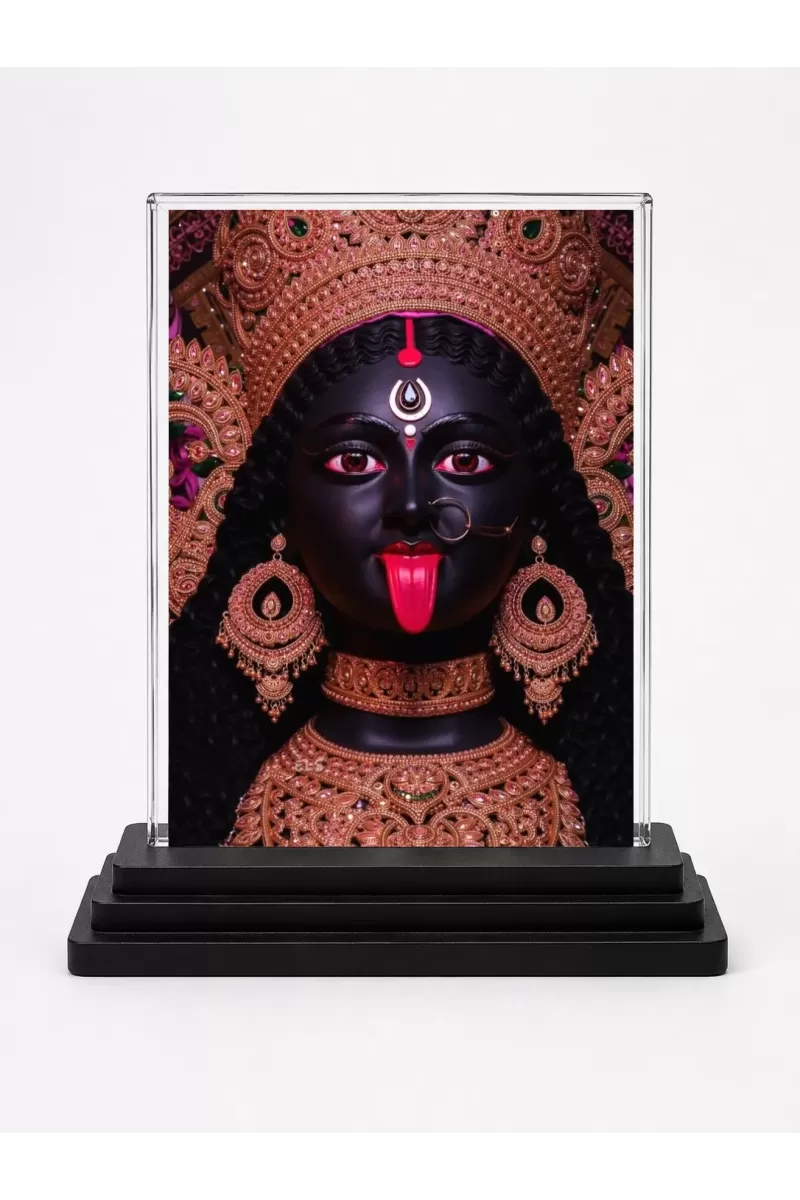 Kali Acrylic Car Dashboard Showpiece | Double-Sided Kali Photo Stand | 3 X 4 Inch Photo | Transparent Acrylic Frame With Black Base | Car Dashboard, Office & Table Decor (F71755)