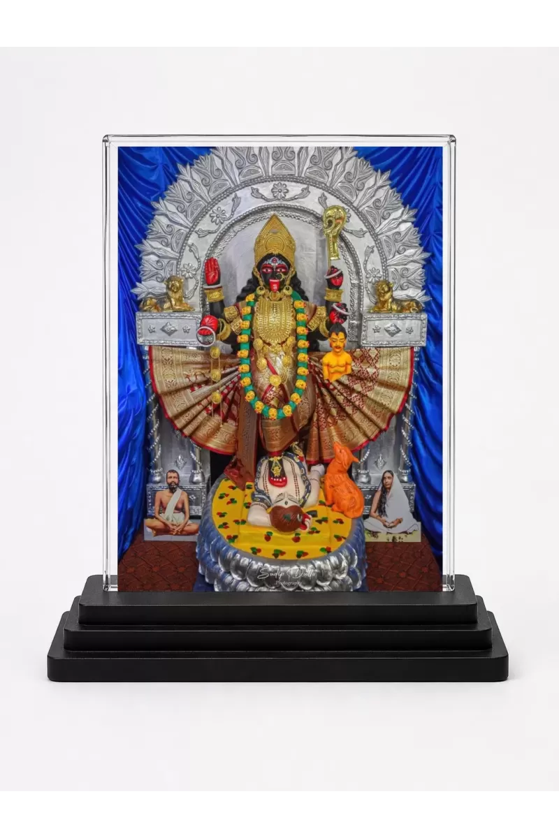 Goddess Kali Acrylic Car Dashboard Showpiece | Double-Sided Goddess Kali Photo Stand | 3 X 4 Inch Photo | Transparent Acrylic Frame With Black Base | Car Dashboard, Office & Table Decor (F71758)
