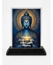 Buddha Acrylic Car Dashboard Showpiece | Double-Sided Buddha Photo Stand | 3 X 4 Inch Photo | Transparent Acrylic Frame With Black Base | Car Dashboard, Office & Table Decor (F71759)