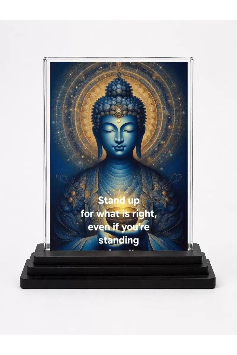 Buddha Acrylic Car Dashboard Showpiece | Double-Sided Buddha Photo Stand | 3 X 4 Inch Photo | Transparent Acrylic Frame With Black Base | Car Dashboard, Office & Table Decor (F71759)