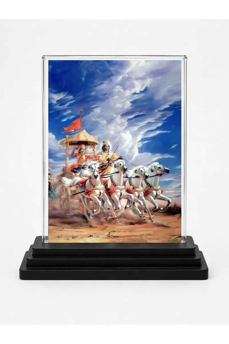 Krishna Acrylic Car Dashboard Showpiece | Double-Sided Krishna Photo Stand | 3 X 4 Inch Photo | Transparent Acrylic Frame With Black Base | Car Dashboard, Office & Table Decor (F71761)