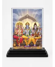 Lord Brahma Lord Vishnu Lord Shiva Acrylic Car Dashboard Showpiece | Double-Sided Lord Brahma Lord Vishnu Lord Shiva Photo Stand | 3 X 4 Inch Photo | Transparent Acrylic Frame With Black Base | Car Dashboard, Office & Table Decor (F71762)