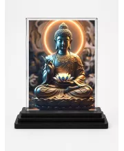 Buddha Acrylic Car Dashboard Showpiece | Double-Sided Buddha Photo Stand | 3 X 4 Inch Photo | Transparent Acrylic Frame With Black Base | Car Dashboard, Office & Table Decor (F71764)