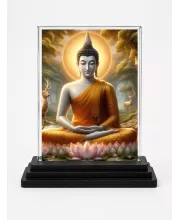 Gautama Buddha Acrylic Car Dashboard Showpiece | Double-Sided Gautama Buddha Photo Stand | 3 X 4 Inch Photo | Transparent Acrylic Frame With Black Base | Car Dashboard, Office & Table Decor (F71765)