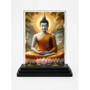 Gautama Buddha Acrylic Car Dashboard Showpiece | Double-Sided Gautama Buddha Photo Stand | 3 X 4 Inch Photo | Transparent Acrylic Frame With Black Base | Car Dashboard, Office & Table Decor (F71765)