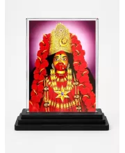 Goddess Kali Acrylic Car Dashboard Showpiece | Double-Sided Goddess Kali Photo Stand | 3 X 4 Inch Photo | Transparent Acrylic Frame With Black Base | Car Dashboard, Office & Table Decor (F71768)