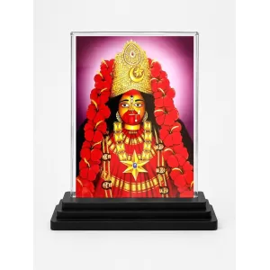 Goddess Kali Acrylic Car Dashboard Showpiece | Double-Sided Goddess Kali Photo Stand | 3 X 4 Inch Photo | Transparent Acrylic Frame With Black Base | Car Dashboard, Office & Table Decor (F71768)