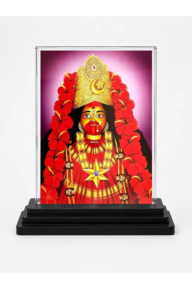 Goddess Kali Acrylic Car Dashboard Showpiece | Double-Sided Goddess Kali Photo Stand | 3 X 4 Inch Photo | Transparent Acrylic Frame With Black Base | Car Dashboard, Office & Table Decor (F71768)