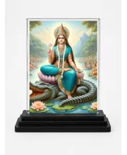 Lord Ganesha Acrylic Car Dashboard Showpiece | Double-Sided Lord Ganesha Photo Stand | 3 X 4 Inch Photo | Transparent Acrylic Frame With Black Base | Car Dashboard, Office & Table Decor (F71769)