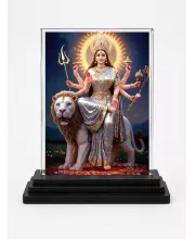 Durga Acrylic Car Dashboard Showpiece | Double-Sided Durga Photo Stand | 3 X 4 Inch Photo | Transparent Acrylic Frame With Black Base | Car Dashboard, Office & Table Decor (F71770)