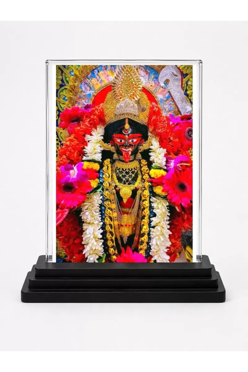 Kali Acrylic Car Dashboard Showpiece | Double-Sided Kali Photo Stand | 3 X 4 Inch Photo | Transparent Acrylic Frame With Black Base | Car Dashboard, Office & Table Decor (F71773)