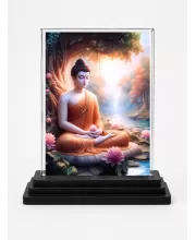 Buddha Acrylic Car Dashboard Showpiece | Double-Sided Buddha Photo Stand | 3 X 4 Inch Photo | Transparent Acrylic Frame With Black Base | Car Dashboard, Office & Table Decor (F71775)
