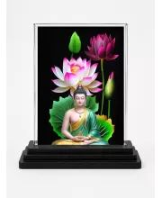 Buddha Acrylic Car Dashboard Showpiece | Double-Sided Buddha Photo Stand | 3 X 4 Inch Photo | Transparent Acrylic Frame With Black Base | Car Dashboard, Office & Table Decor (F71776)
