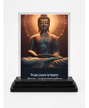 Buddha Acrylic Car Dashboard Showpiece | Double-Sided Buddha Photo Stand | 3 X 4 Inch Photo | Transparent Acrylic Frame With Black Base | Car Dashboard, Office & Table Decor (F71781)