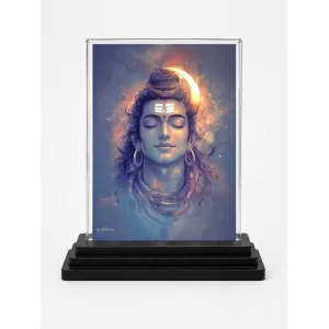Shiva Acrylic Car Dashboard Showpiece | Double-Sided Shiva Photo Stand | 3 X 4 Inch Photo | Transparent Acrylic Frame With Black Base | Car Dashboard, Office & Table Decor (F71783)
