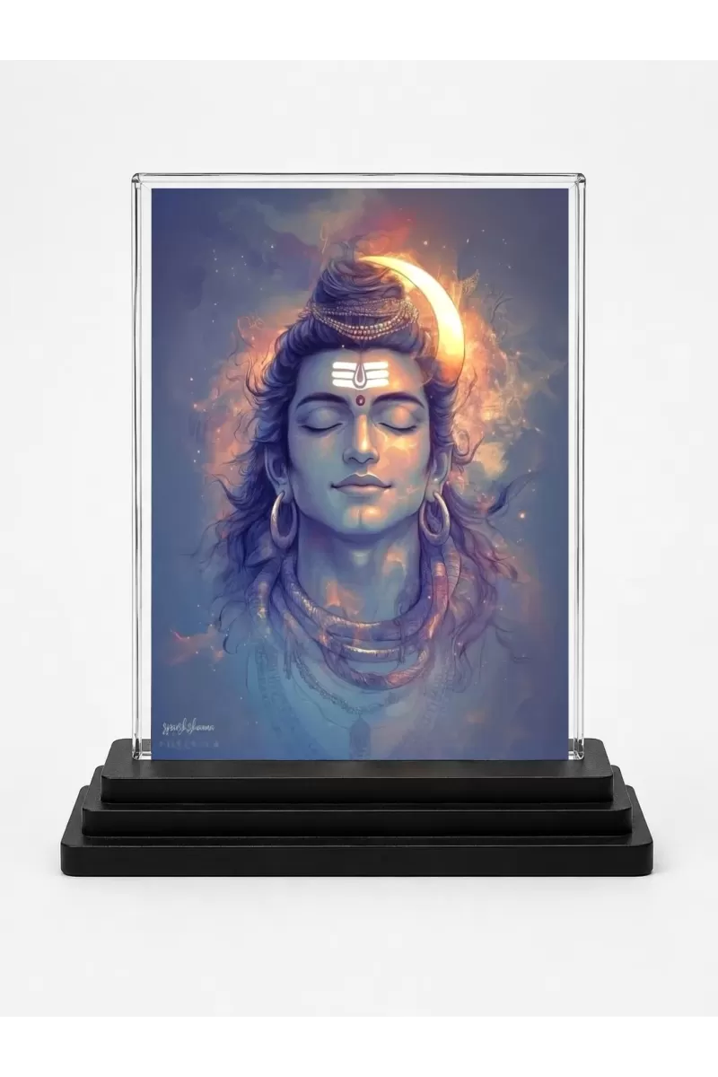 Shiva Acrylic Car Dashboard Showpiece | Double-Sided Shiva Photo Stand | 3 X 4 Inch Photo | Transparent Acrylic Frame With Black Base | Car Dashboard, Office & Table Decor (F71783)