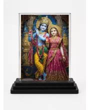 Krishna And Radha Acrylic Car Dashboard Showpiece | Double-Sided Krishna And Radha Photo Stand | 3 X 4 Inch Photo | Transparent Acrylic Frame With Black Base | Car Dashboard, Office & Table Decor (F71784)