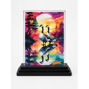 Canada Geese Acrylic Car Dashboard Showpiece | Double-Sided Canada Geese Photo Stand | 3 X 4 Inch Photo | Transparent Acrylic Frame With Black Base | Car Dashboard, Office & Table Decor (F71785)