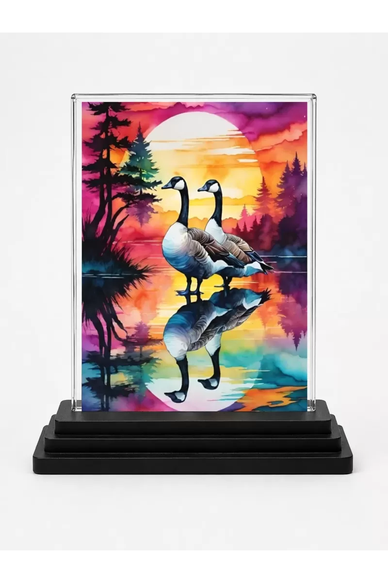 Canada Geese Acrylic Car Dashboard Showpiece | Double-Sided Canada Geese Photo Stand | 3 X 4 Inch Photo | Transparent Acrylic Frame With Black Base | Car Dashboard, Office & Table Decor (F71785)