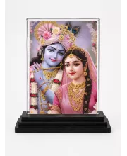 Krishna And Radha Acrylic Car Dashboard Showpiece | Double-Sided Krishna And Radha Photo Stand | 3 X 4 Inch Photo | Transparent Acrylic Frame With Black Base | Car Dashboard, Office & Table Decor (F71787)